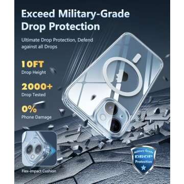 FNTCASE for iPhone 15 Case: Support Magnetic Charging Military Grade Drop Protection Anti Yellowing Cell Phone Cover - Rugged Sturdy Shockproof Protective Bumper - 6.1 Inch (Clear)