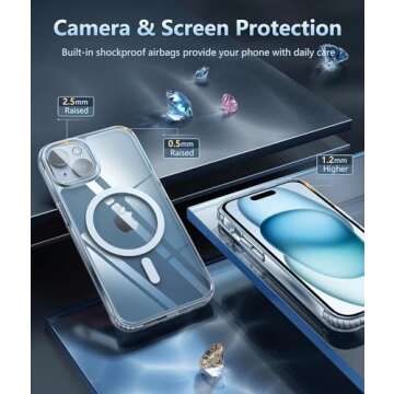 FNTCASE for iPhone 15 Case: Support Magnetic Charging Military Grade Drop Protection Anti Yellowing Cell Phone Cover - Rugged Sturdy Shockproof Protective Bumper - 6.1 Inch (Clear)