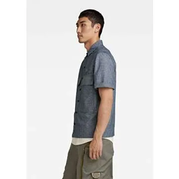 G-STAR Pocketony Short Sleeve Button Down Shirt, Nitro/White, Small