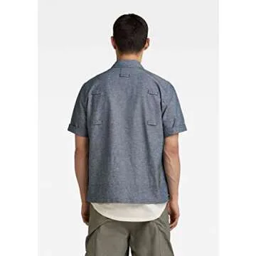 G-STAR Pocketony Short Sleeve Button Down Shirt, Nitro/White, Small