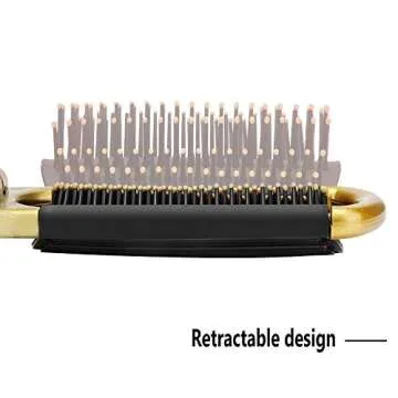 Yusong Mini Travel Hair Brush Set, Folding Hairbrush with Mirror For Women Girls Compact Pocket Size Comb For Purse, Gym, Trip, Swiming (2pcs, Gold&Silver)