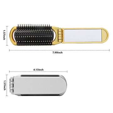 Yusong Mini Travel Hair Brush Set, Folding Hairbrush with Mirror For Women Girls Compact Pocket Size Comb For Purse, Gym, Trip, Swiming (2pcs, Gold&Silver)