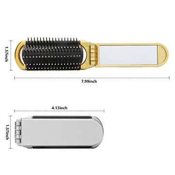 Yusong Mini Travel Hair Brush Set, Folding Hairbrush with Mirror For Women Girls Compact Pocket Size Comb For Purse, Gym, Trip, Swiming (2pcs, Gold&Silver)