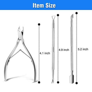 Cuticle Nippers and Cuticle Pusher Manicure Tools Set - Professional Stainless Steel Nail Cuticle Re...