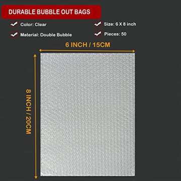 200Pcs Clear Bubble Out Bags 6”x8”, Bubble Pouches Wrap Bag for Packing, Double Walled Moving Su...