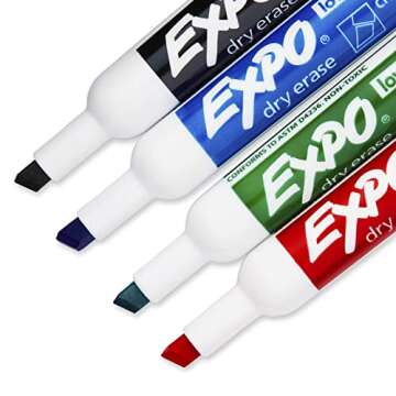 EXPO Low Odor Dry Erase Markers, Chisel Tip, Assorted Colors, 4 Count