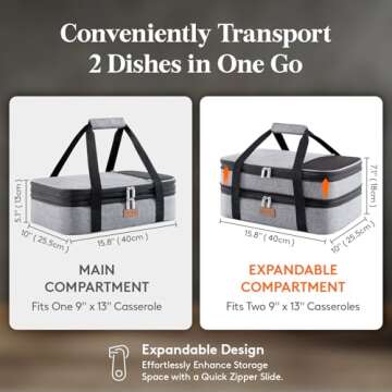 Lifewit Insulated Double Casserole Carrier Thermal Lunch Tote for Potluck Parties, Picnic, Beach, Fi...