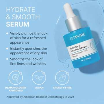 goPure Actives Hyaluronic Acid Serum with Vitamin E - Natural Glow Serum for Visibly Brighter, Hydrated Skin, Anti-Aging Serum to Smooth the Appearance of Wrinkles and Promote a Firmer-Look - 1 fl oz