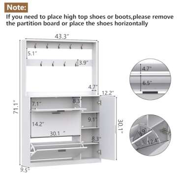 Gyfimoie Shoe Cabinet Storage for Entryway, Tall Shoe Organizer Cabinet with Coat Rack & 2 Flip Draw...
