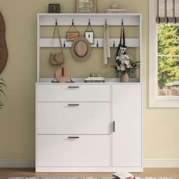 Gyfimoie Shoe Cabinet Storage for Entryway, Tall Shoe Organizer Cabinet with Coat Rack & 2 Flip Drawer, Narrow Hidden Shoe Storage Rack for Boots, 2 in 1 Hall Tree for Hallway (White)