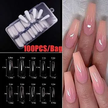 100Pcs Fake Nails Ballerina False Nail Tips UV Gel Acrylic Full Cover Coffin Fake Nail Manicure Beauty Tools(White-100PCS-1Box)