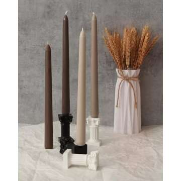 Viyffo 10 Inch Brown Taper Candles Set of 4 - Unscented & Smokeless for Home & Weddings