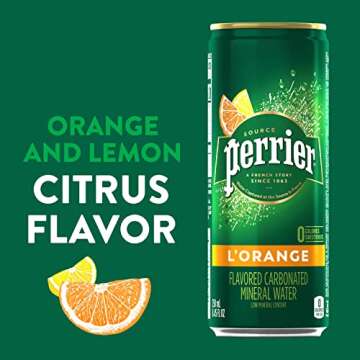 Perrier L'Orange Flavored Sparkling Water, 8.45 FL OZ Slim Cans (30 Count)