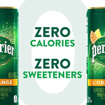Perrier L'Orange Flavored Sparkling Water, 8.45 FL OZ Slim Cans (30 Count)