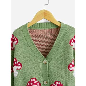 COZYEASE Girls' Cardigan Sweater Long Sleeve V Neck Button Down Cute Knit Cardigan Fall Preppy Clothes Green Patterned 10Y