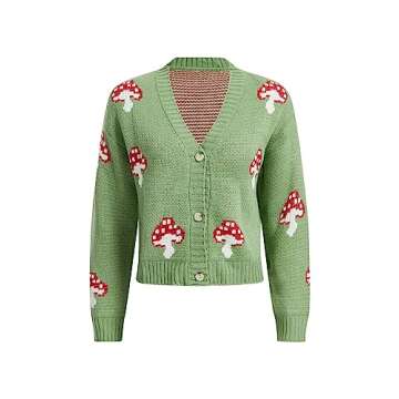 COZYEASE Girls' Cardigan Sweater Long Sleeve V Neck Button Down Cute Knit Cardigan Fall Preppy Clothes Green Patterned 10Y