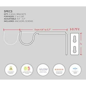 Ivilon Adjustable Curtain Rod Brackets - Warm Gold Set
