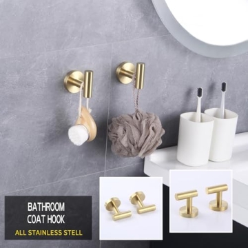 GERZWY Gold Stainless Steel Towel Hooks Set of 2