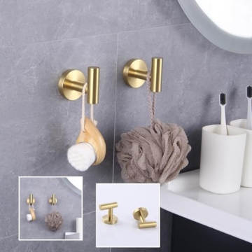 GERZWY Gold Stainless Steel Towel Hooks Set of 2