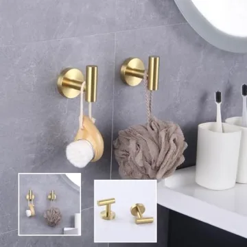 GERZWY Gold Stainless Steel Towel Hooks Set of 2