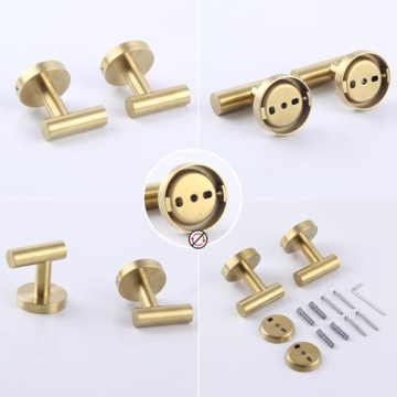 GERZWY Gold Stainless Steel Towel Hooks Set of 2