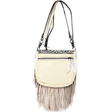 Texas West Western Genuine Leather Cowgirl Crossbody Messenger Fringe Laser Cut Purse Bag in 5 color...