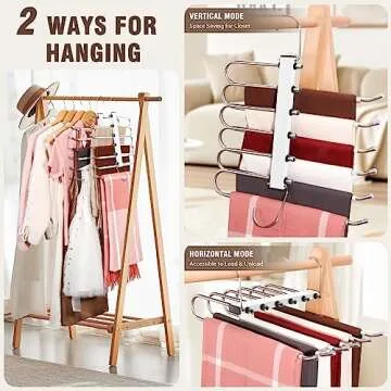 HUITEM 4 Pack 6-Tier Space Saving White Pant Hangers, Anti-Slip, Lightweight, Stainless Steel, Ideal for Closet Organization, Free Installation