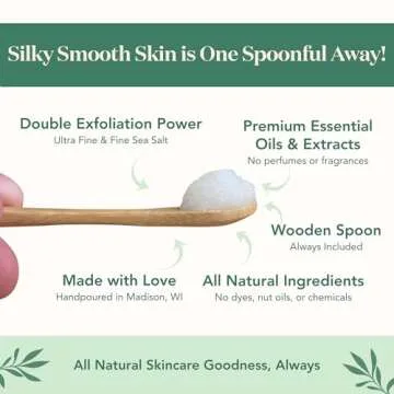 Bare Botanics Unscented Body Scrub 24 oz - Naturally Scented Sea Salt Scrub Made in Madison, WI - Formulated w/Skin Loving Moisturizers - Vegan, Cruelty Free Exfoliator w/a Cute Wooden Spoon