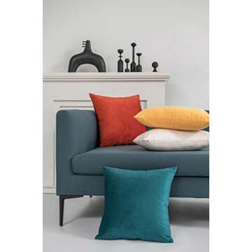 DEZENE Throw Pillow Cases 20x20 Teal: 2 Pack Cozy Soft Velvet Square Decorative Pillow Covers for Farmhouse Home Decor