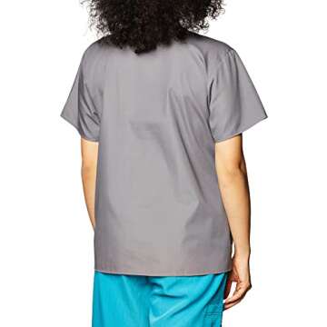 WonderWink Women's Charlie 5 Pocket Y-Neck Wrap Top, Pewter, Medium