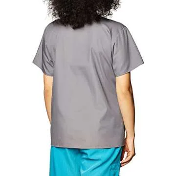 WonderWink Women's Charlie 5 Pocket Y-Neck Wrap Top, Pewter, Medium