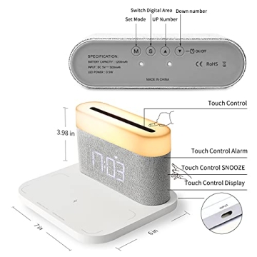 COLSUR Digital Alarm Clock with Wireless Charging and Touch Control