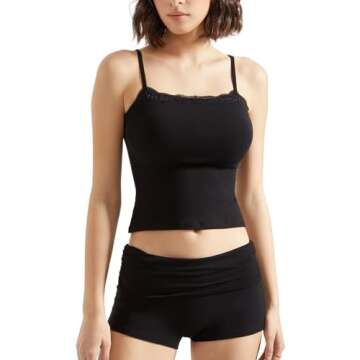 SUUKSESS Women 2 Piece Lounge Sets Shorts Pajama Set Lace Trim Cami Tank Top