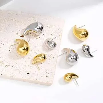 Chunky Gold Hoop Teardrop Earrings For Women 14K Thick Gold Lightweight Waterproof Hollow Open Hoops Gold Jewelry For Women Trendy