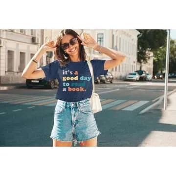 Teacher Shirts Women It's a Good Day to Read a Book Letter Print Graphic Tee Reading Book Shirt Book Lovers Gift Tops Dark Blue
