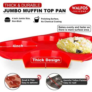 Walfos Silicone Muffin Top Pans for Baking 4inch Jumbo Size, Perfect Results Premium Non-Stick Bakew...
