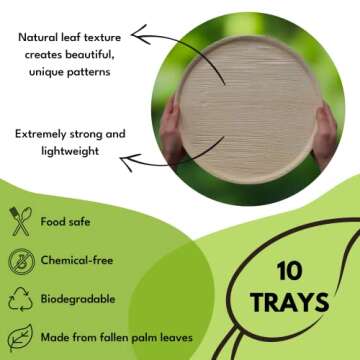 Naturally Chic Palm Leaf Trays – 13 Inch Round - Bamboo Like, Eco Friendly, Disposable, Compostabl...