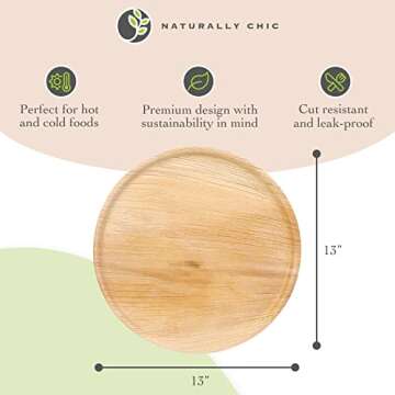 Naturally Chic Palm Leaf Trays – 13 Inch Round - Bamboo Like, Eco Friendly, Disposable, Compostable and Biodegradable Serving Platters for Charcuterie Boards, Catering and Parties