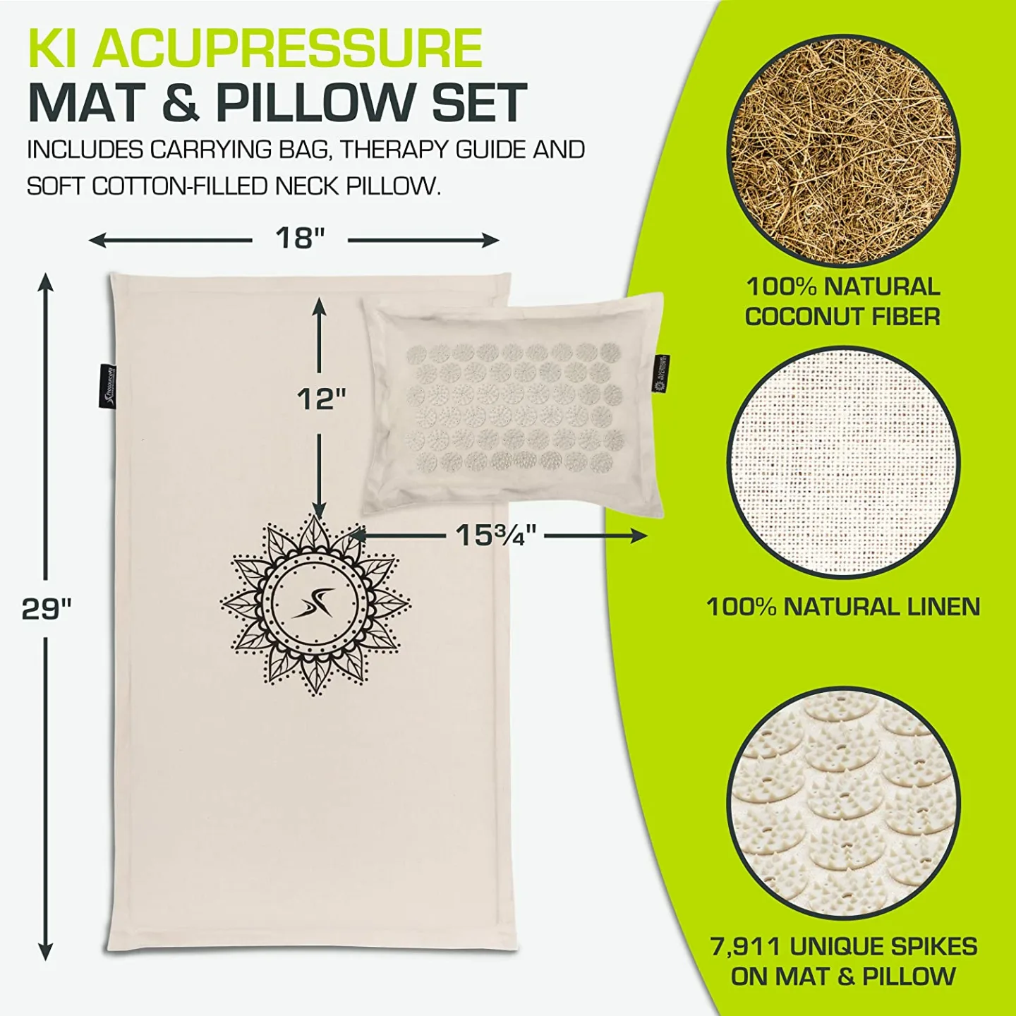 Ki Acupressure Mat & Pillow Set for Pain Relief