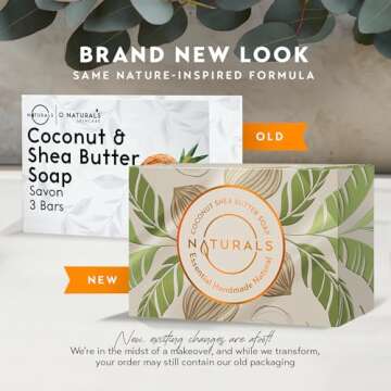 O NATURALS 3-Pack Organic Coconut & Shea Butter Soap Bar 4oz each Set - 100% Vegan Cold Process Bar Soap Scented Premium Essential Handmade Soap - Natural Soap for Men Women, Face, Body