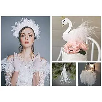 Ostrich Feathers Trims Fringe with Satin Ribbon Tape - for Dress Sewing Crafts Costumes Decoration P...