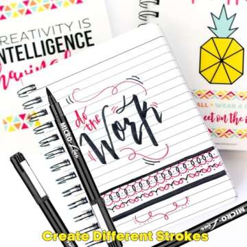 Dyvicl Hand Lettering Pens, Calligraphy Brush Pens Art Markers for Beginners Writing, Sketching, Drawing, Illustration, Scrapbooking, Journaling, Black Ink Pen Set, 8 Sizes