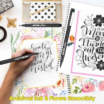 Dyvicl Hand Lettering Pens, Calligraphy Brush Pens Art Markers for Beginners Writing, Sketching, Drawing, Illustration, Scrapbooking, Journaling, Black Ink Pen Set, 8 Sizes