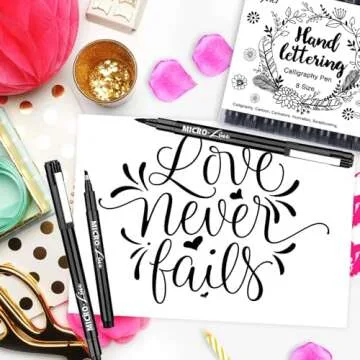 Dyvicl Hand Lettering Pens, Calligraphy Brush Pens Art Markers for Beginners Writing, Sketching, Drawing, Illustration, Scrapbooking, Journaling, Black Ink Pen Set, 8 Sizes