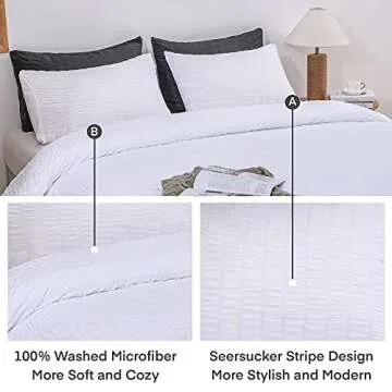 AveLom Seersucker Comforter Set - Full Size, 80x90 Inches, White, 3 Pieces, Unisex