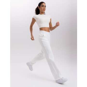 ENERBLOOM Workout Crop Tops for Women Yoga Short Sleeve Mild Support Slim Fit Cropped Athletic Shirts Gym Tee Built in Bra White Medium