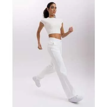 ENERBLOOM Workout Crop Tops for Women Yoga Short Sleeve Mild Support Slim Fit Cropped Athletic Shirts Gym Tee Built in Bra White Medium