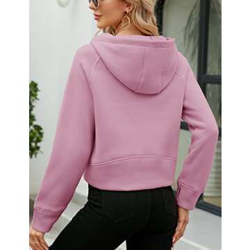 Micoson Womens y2k Zip Up Hoodies Long Sleeve Plain Casual Pullover Warm Cozy Fleece Lining Winter Sweatshirt Pocket (Pink,M)