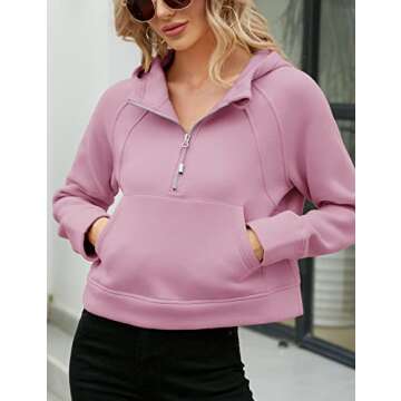 Micoson Womens y2k Zip Up Hoodies Long Sleeve Plain Casual Pullover Warm Cozy Fleece Lining Winter Sweatshirt Pocket (Pink,M)