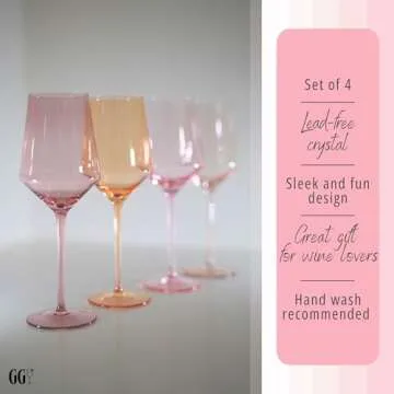 Gracie Glass Set of 4 Stemmed Multicolor Wine Glasses | Colored Wine Glasses | Goblet Glasses for Red & White Wine, Spritz | Coloured Glasses Drinking Set, Colorful Pink Crystal Glasses (13.5oz)